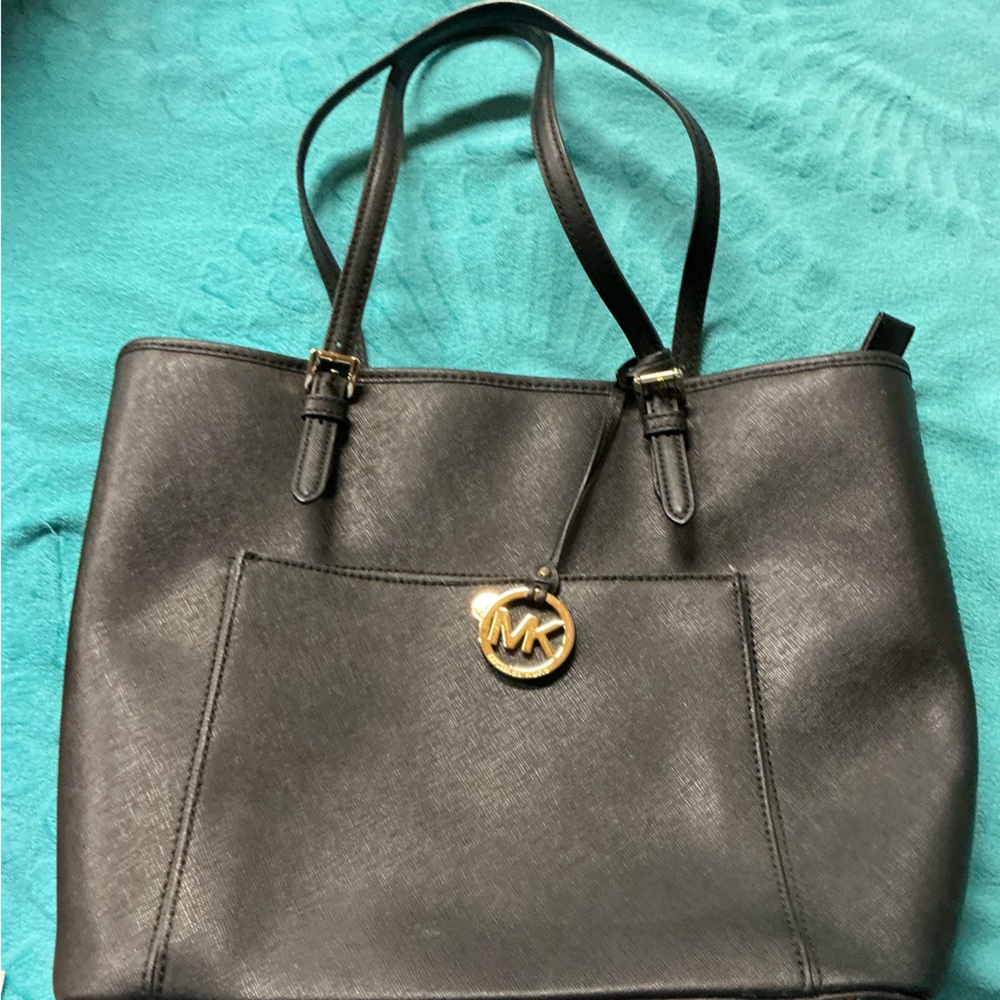 Michael Kors Black Tote with Gold Charm